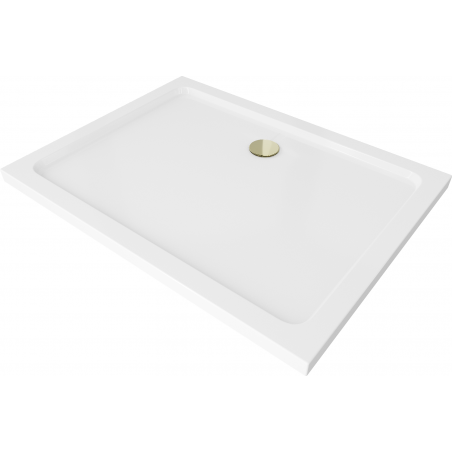 Mexen Flat правоъгълна тънка душ вана 80 x 70 см, бяла, сифон златен - 40107080G