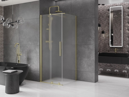 Mexen Velar плъзгаща се душ кабина 100 x 100 см, матирана, златиста четкана - 871-100-100-31-55