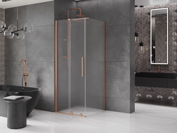 Mexen Velar плъзгаща се душ кабина 90 x 90 cm, скреж, четкана мед - 871-090-090-31-65