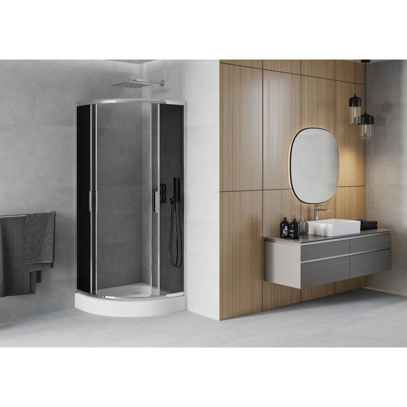 Mexen Rio овална душ кабина 80 x 80 см, графит, хром + корито Rio, бял - 863-080-080-01-40-4710