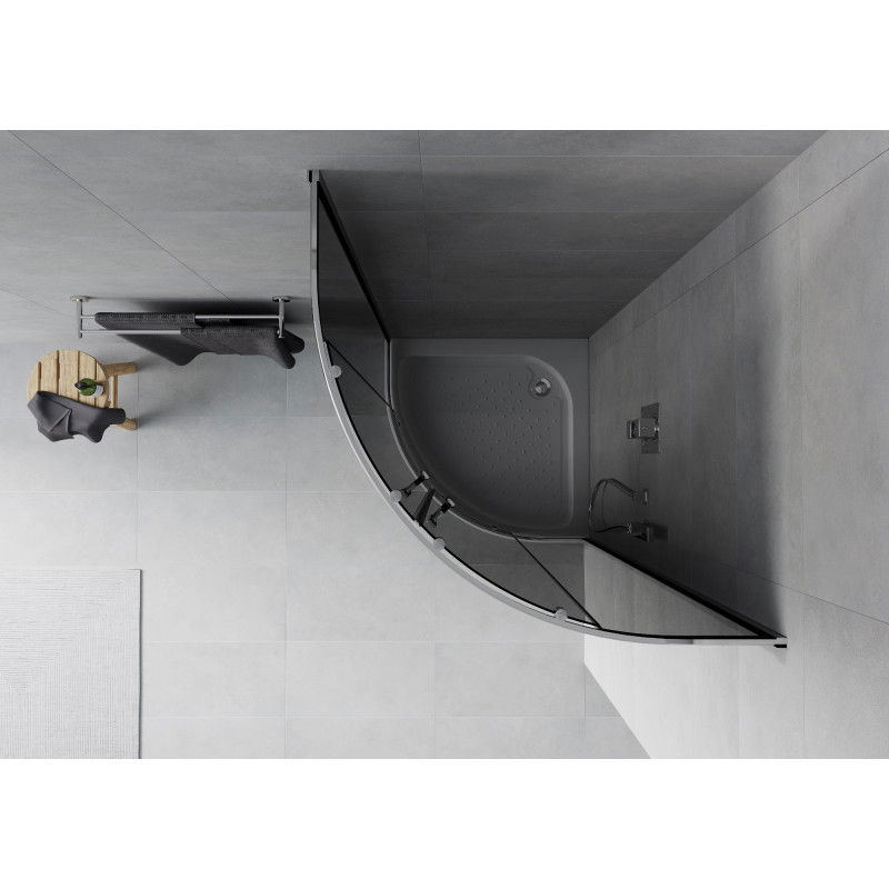 Mexen Rio полукръгла душ кабина 90 x 90 см, графит, хром + поддушово корито Рио, бял - 863-090-090-01-40-4710
