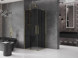 Mexen Velar Duo плъзгаща душ кабина 80 x 80 см, графит, злато - 871-080-080-42-50