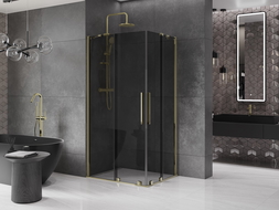 Mexen Velar Duo плъзгаща се душ кабина 90 x 80 cm, графит, злато - 871-090-080-42-50