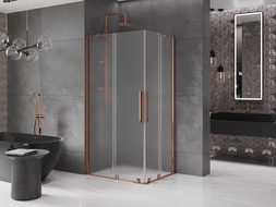 Mexen Velar Duo плъзгаща се душ кабина 90 х 80 см, матирано стъкло, розово злато - 871-090-080-32-60