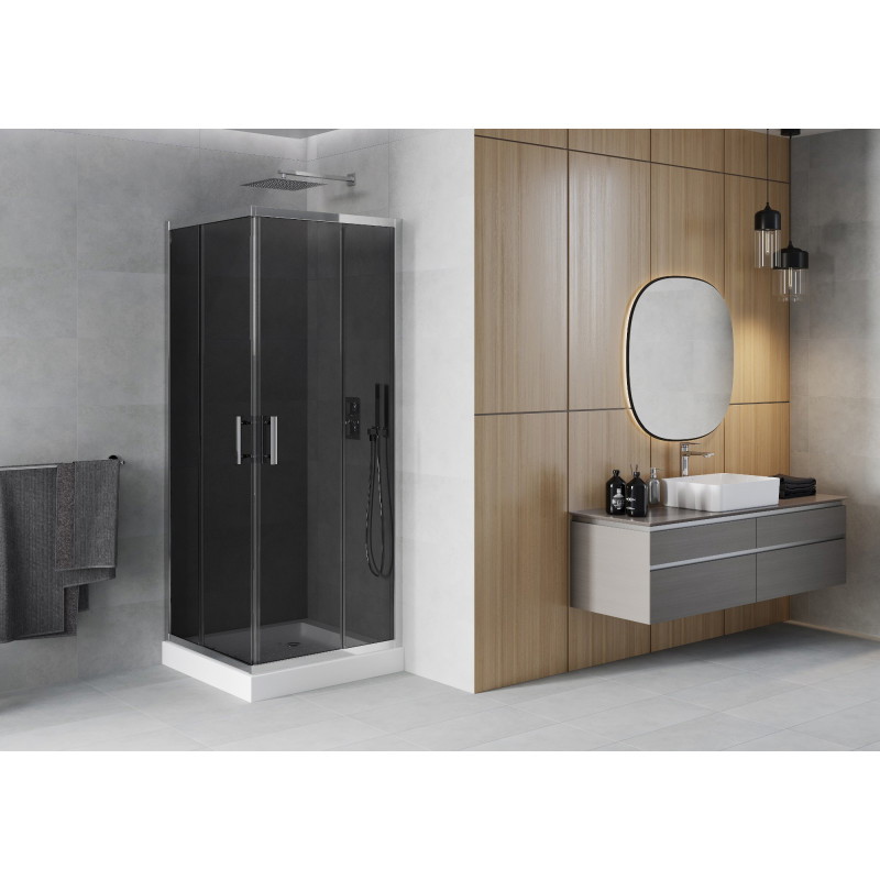 Mexen Rio квадратна душ кабина 80 x 80 см, графит, хром + корито, бял