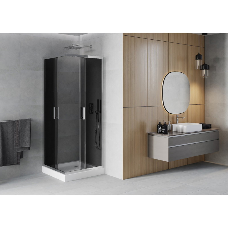 Mexen Rio квадратна душ кабина 90 x 90 см, графит, хром + поддушово корито,