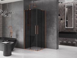 Mexen Velar Duo плъзгаща се душ кабина 90 x 90 см, графит, мед полиран - 871-090-090-42-65