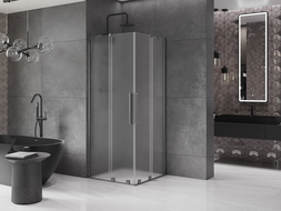 Mexen Velar Duo плъзгаща се душ кабина 80 x 80 cm, матово стъкло, четкан gun gray - 871-080-080-32-66