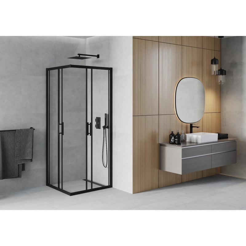 Mexen Rio квадратна душ кабина 90 x 90 см, прозрачна, черна - 860-090-090-70-00
