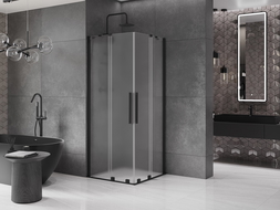 Mexen Velar Duo плъзгаща се душ кабина 80 x 80 cm, замръзнал, черен - 871-080-080-32-70