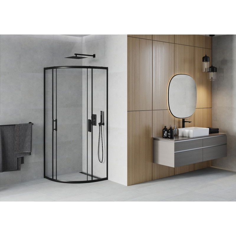 Mexen Rio полукръгла душ кабина 80 x 80 см, прозрачна, черна - 863-080-080-70-00