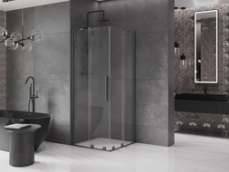 Mexen Velar Duo плъзгаща се душ кабина 80 x 80 cm, прозрачна, gun metal - 871-080-080-02-95