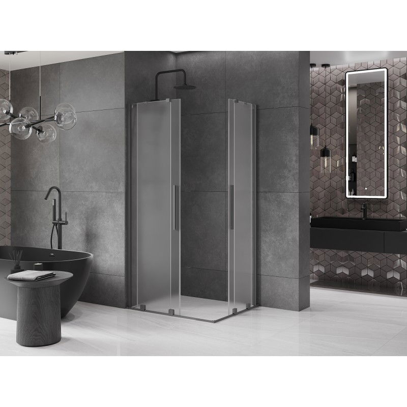 Mexen Velar Duo плъзгаща се душ кабина 90 x 80 см, мразовито, gun metal - 871-090-080-32-95