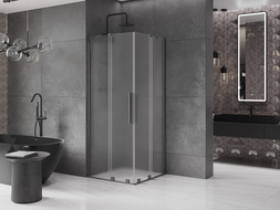 Mexen Velar Duo плъзгаща се душ кабина 100 x 100 см, матирано стъкло, Gun metal - 871-100-100-32-95