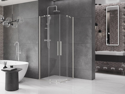 Mexen Velar Duo плъзгаща се душ кабина 80 x 80 см, прозрачна, четка никел - 871-080-080-02-97