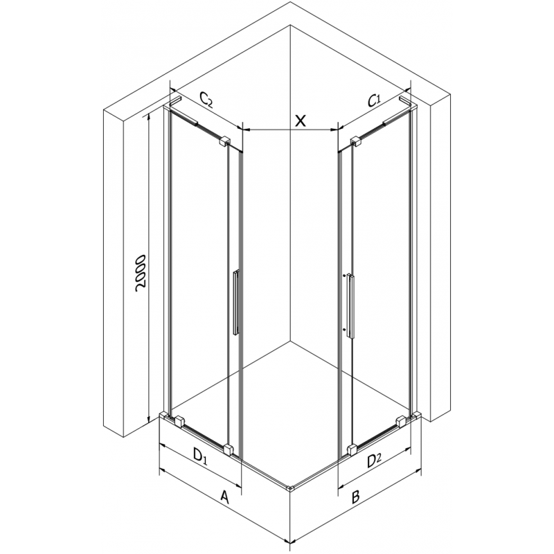 Mexen Velar L Duo плъзгаща се душ кабина 80 x 80 cm, прозрачна, хром - 871-080-080-02-03-01