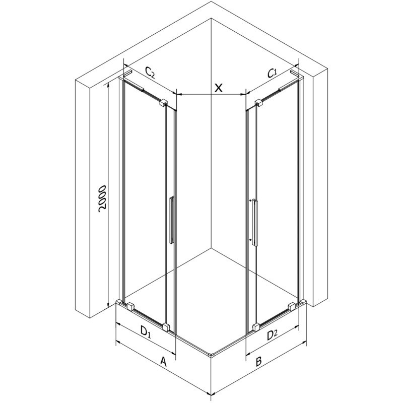 Mexen Velar L Дуо плъзгаща се душ кабина 80 x 80 см, прозрачна, хром - 871-080-080-02-03-01