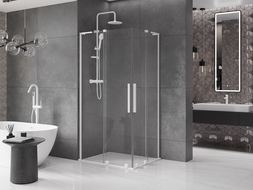 Mexen Velar L Duo плъзгаща се душ кабина 90 x 80 см, прозрачна, бяла - 871-090-080-02-03-20