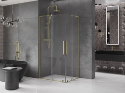 Mexen Velar L Duo душ кабина с плъзгащи се врати 100 x 90 см, прозрачна, златна - 871-100-090-02-03-50