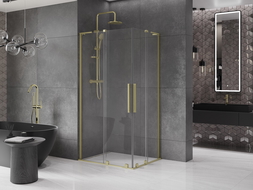 Mexen Velar L Duo плъзгаща се душ кабина 100 x 90 см, прозрачна, златна четка - 871-100-090-02-03-55