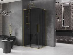 Mexen Velar L Duo плъзгаща се душ кабина 90 x 80 см, графит, четка злато - 871-090-080-02-43-55