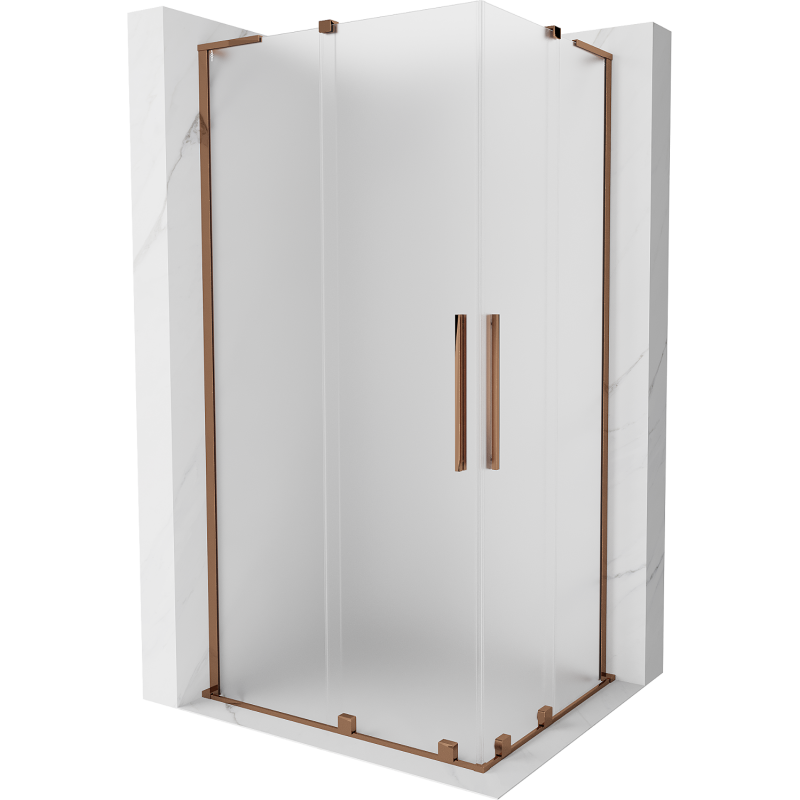 Mexen Velar L Duo плъзгаща се душ кабина 90 x 80 см, матирано стъкло, розово злато - 871-090-080-02-33-60
