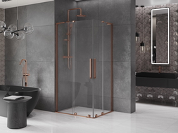 Mexen Velar L Duo плъзгаща душ кабина 100 x 90 cm, прозрачна, розово злато - 871-100-090-02-03-60
