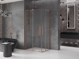 Mexen Velar L Duo плъзгаща се душ кабина 90 x 80 см, прозрачна, медна матирана - 871-090-080-02-03-65