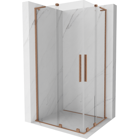 Mexen Velar L Duo плъзгаща се душ кабина 90 x 80 см, прозрачна, медна матирана - 871-090-080-02-03-65