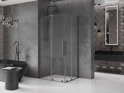 Mexen Velar L Duo плъзгаща се душ кабина 100 x 90 см, прозрачно стъкло, четкано сиво - 871-100-090-02-03-66