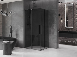 Mexen Velar L Duo плъзгаща се душ кабина 90 x 80 см, графит, четкано сив металик - 871-090-080-02-43-66