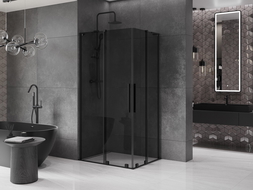 Mexen Velar L Duo плъзгаща душ кабина 90 x 80 см, графит, черен - 871-090-080-02-43-70