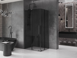 Mexen Velar L Duo плъзгаща се душ кабина 90 x 80 cm, графит, gun metal - 871-090-080-02-43-95