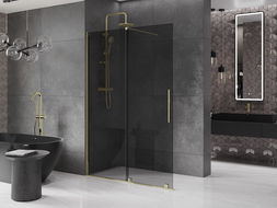Mexen Velar плъзгаща се душ кабина Walk-in 140 x 200 см, графит 8 мм, златна - 871-140-000-43-50