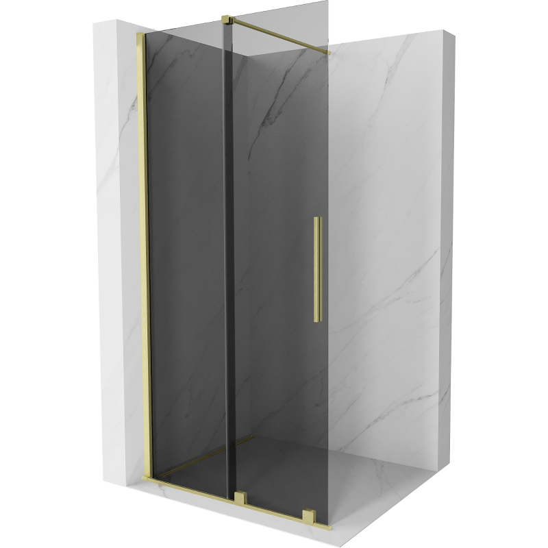 Mexen Velar разширяваща се преграда за душ Walk-in 70 x 200 см, графит 8 мм, златна четка - 871-070-000-43-55