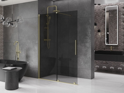 Mexen Velar разтегателна душ стена Walk-in 150 x 200 см, графит 8 мм, златна четка - 871-150-000-43-55
