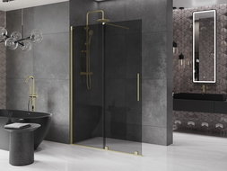 Mexen Velar разширена душова стена Walk-in 140 x 200 см, графит 8 мм, златен четкан - 871-140-000-43-55
