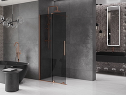 Mexen Velar преграда за душ кабина с ръчно разширяване Walk-in 120 x 200 см, графит 8 мм, розово злато - 871-120-000-43-60