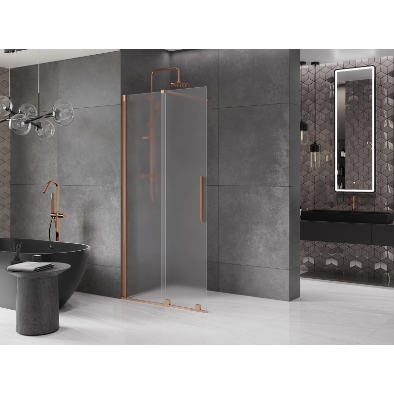 Mexen Velar плъзгаща се душ кабина Walk-in 110 x 200 см, матирано 8 мм, четкан мед