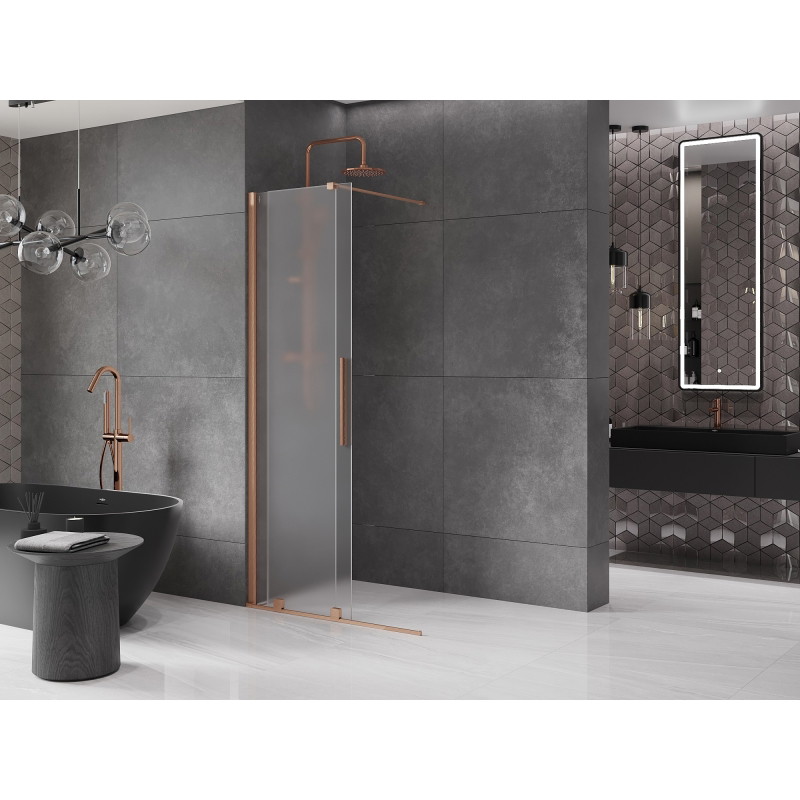 Mexen Velar плъзгаща се душ кабина Walk-in 110 x 200 см, матирано 8 мм, четкан мед