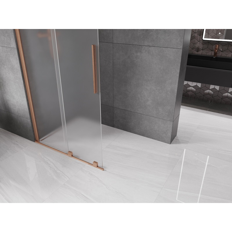 Mexen Velar плъзгаща се душ кабина Walk-in 110 x 200 см, матирано 8 мм, четкан мед