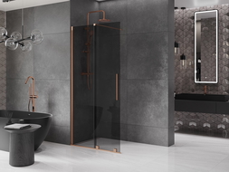 Mexen Velar разтегателна душ кабина Walk-in 100 x 200 см, графит 8 мм, четкан мед - 871-100-000-43-65