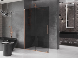 Mexen Velar разтегателен душ панел Walk-in 140 x 200 см, графит 8 мм, четкана мед - 871-140-000-43-65