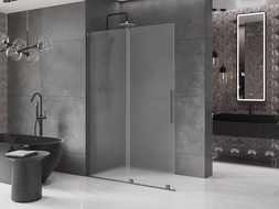 Mexen Velar преграда за душ кабина сгъваема Walk-in 140 x 200 см, матово стъкло 8 мм, gun metal - 871-140-000-33-95