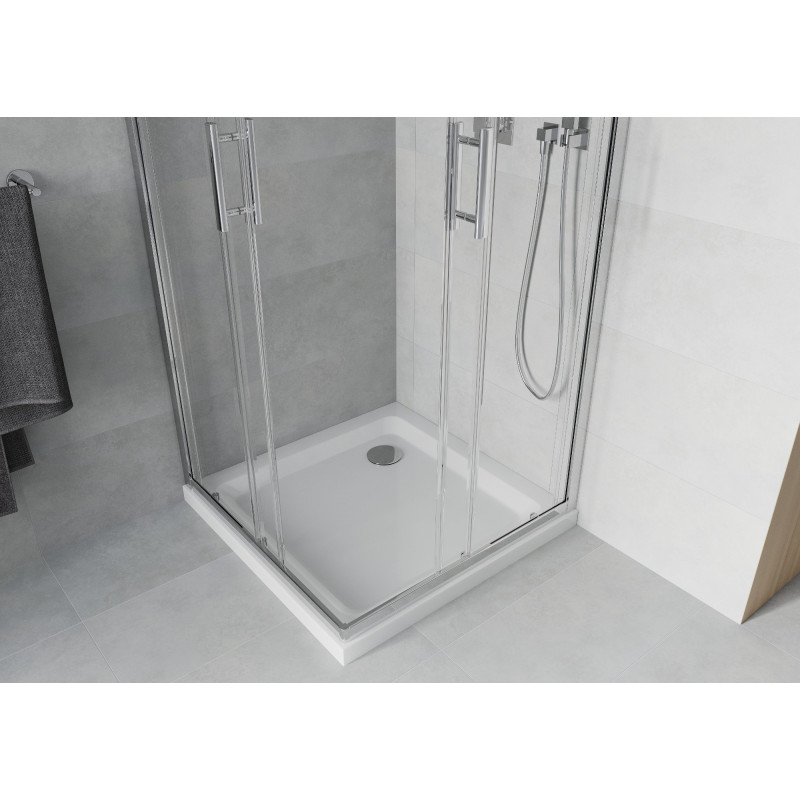 Mexen Rio квадратна душ кабина 70 x 70 см, прозрачна, хром + корито Flat, бял