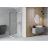 Mexen Rio квадратна душ кабина 90 x 90 см, прозрачна, хром + поддушова костилка Flat, бяла - 860-090-090-01-00-4010