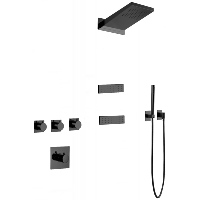Mexen Fall вграден душ комплект, черен - 7602-04-70