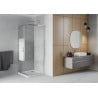 Квадратна душ кабина Mexen Rio 80 x 80 см, бели ленти, хром + поддон Flat, бял - 860-080-080-01-20-4010
