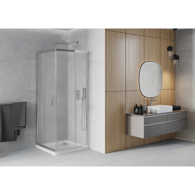 Mexen Rio квадратна душ кабина 70 x 70 см, матирана, хром + корито Flat, бял