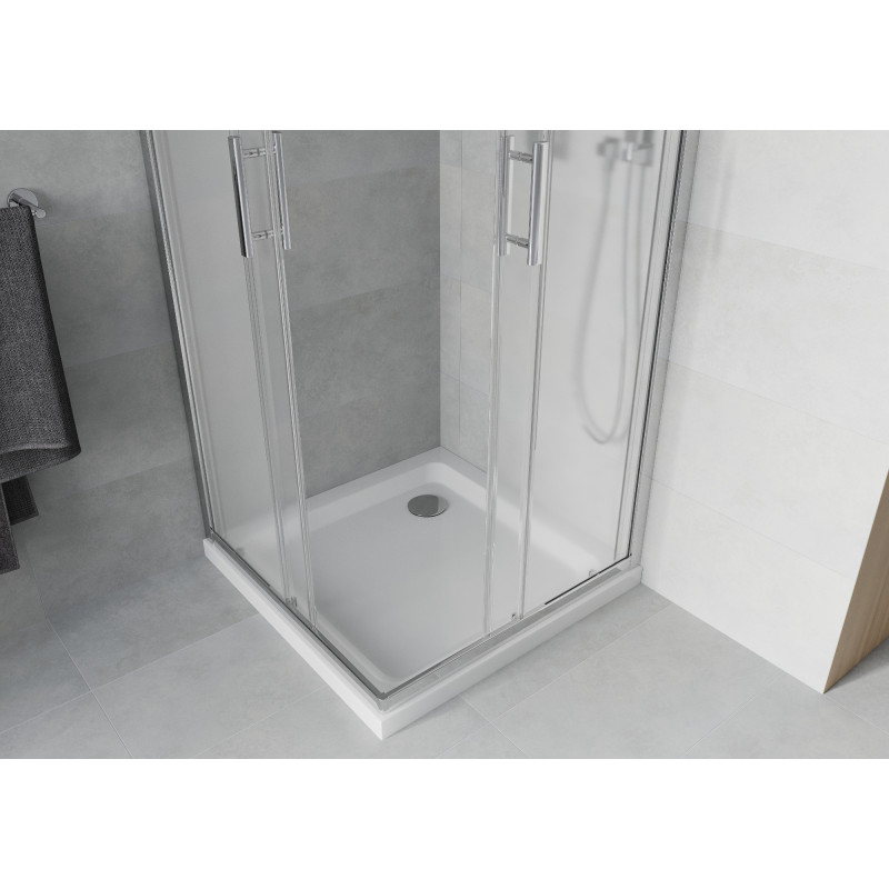 Mexen Rio квадратна душ кабина 70 x 70 см, матирана, хром + корито Flat, бял